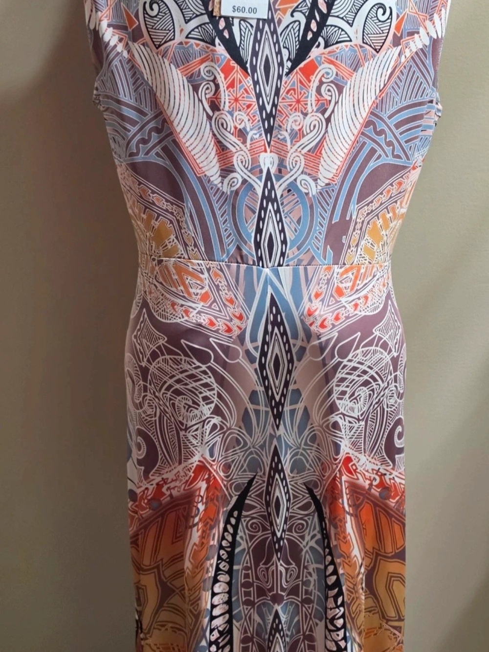 $60 New Boho Printed V-Neck Women’s Dress in Brown & Blue Sz L - Picture 11 of 11
